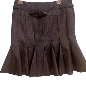 Black denim Kenneth Cole Reaction EUC belted Skirt pleats flare bottom size zip